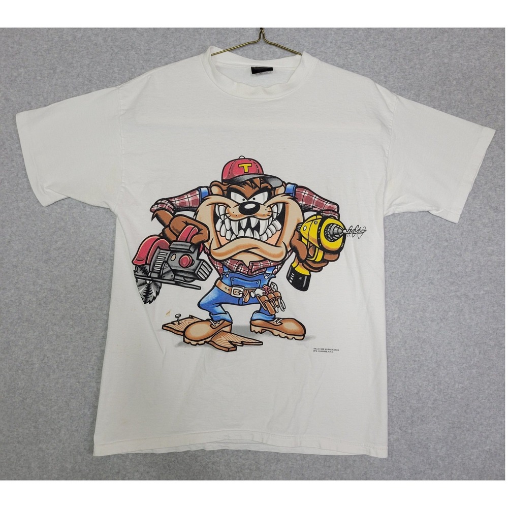 Vintage 1996 Looney Tunes Taz Contracting T-Shirt Changes Single Stitch USA L